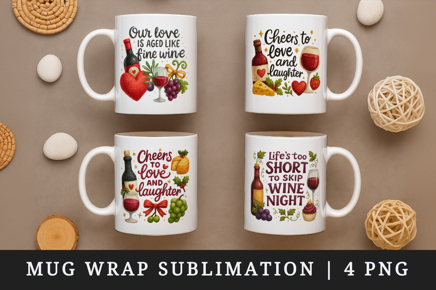 Wine Lover mug wrap printable sublimation design product image 1