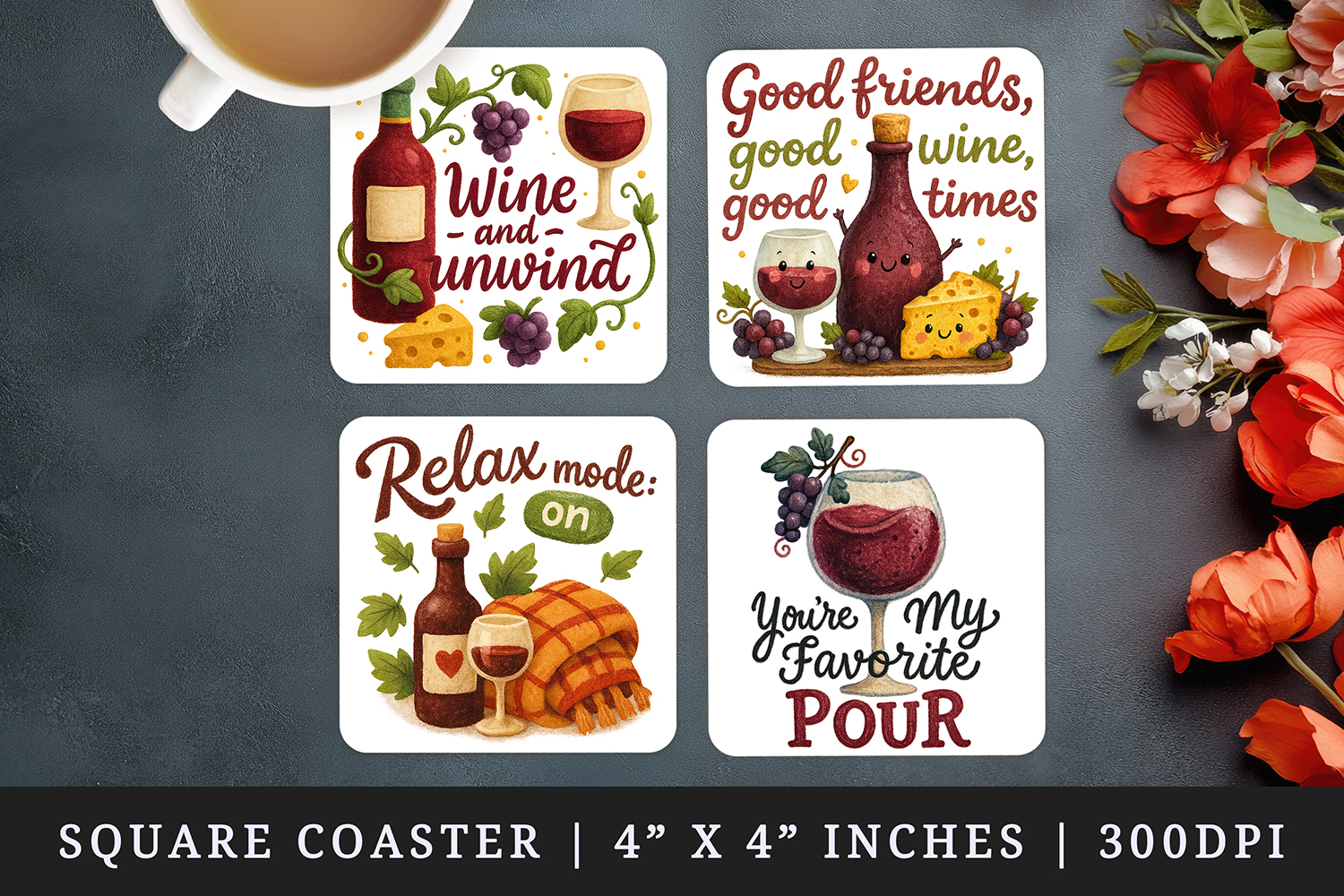Wine Lover square coaster sublimation, coasters design product image 1