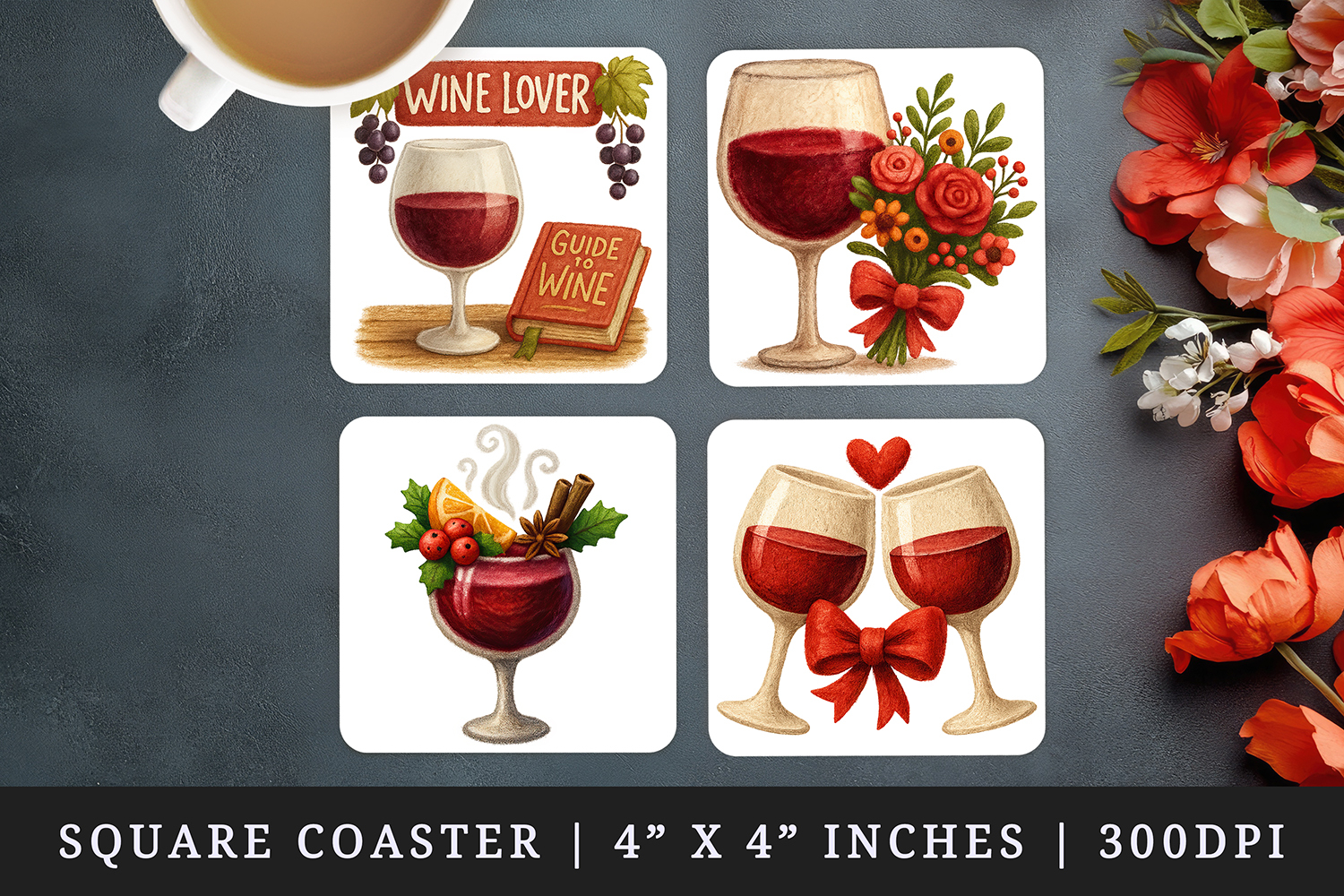 Wine Lover square coaster sublimation, coasters design product image 1