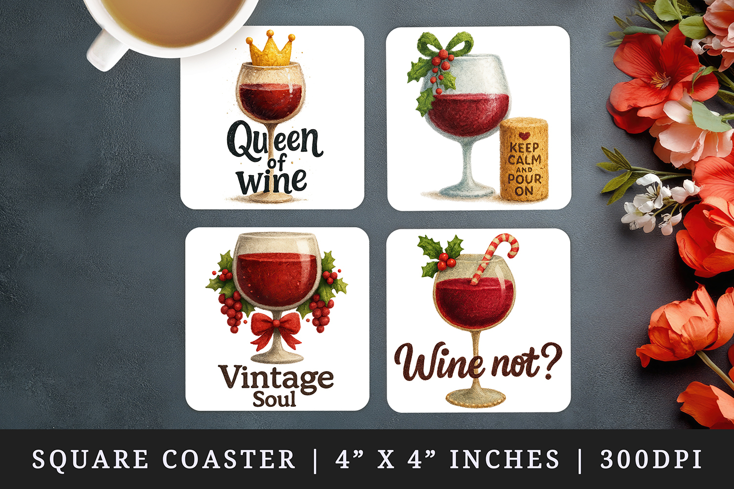 Wine Lover square coaster sublimation, coasters design product image 1