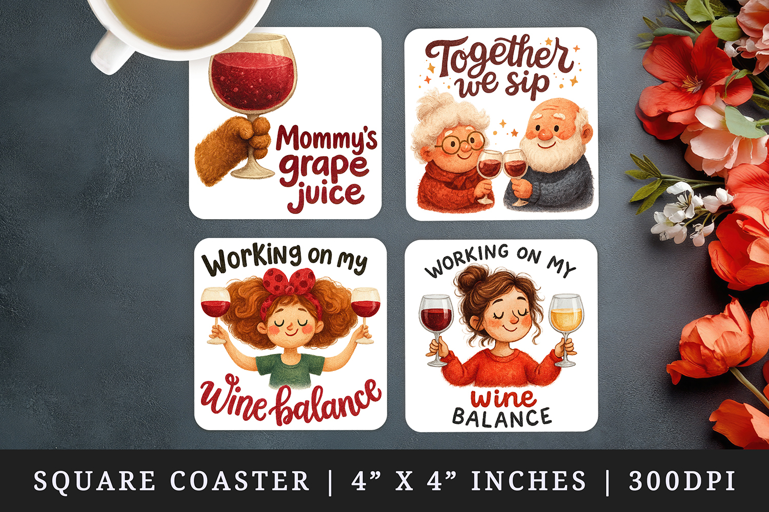 Wine Lover square coaster sublimation, coasters design product image 1