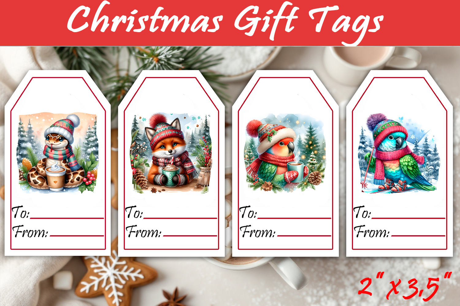 Christmas Gift Tags, Christmas labels, Christmas animals tag product image 1