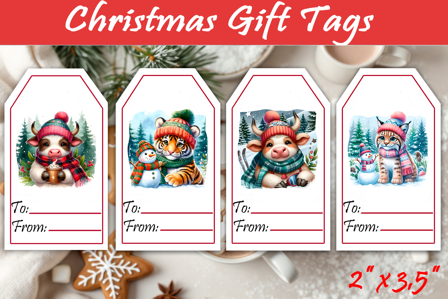 Christmas Gift Tags, Christmas labels, Christmas animals tag product image 1