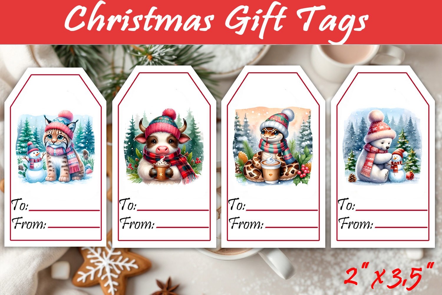 Christmas Gift Tags, Christmas labels, Christmas animals tag product image 1