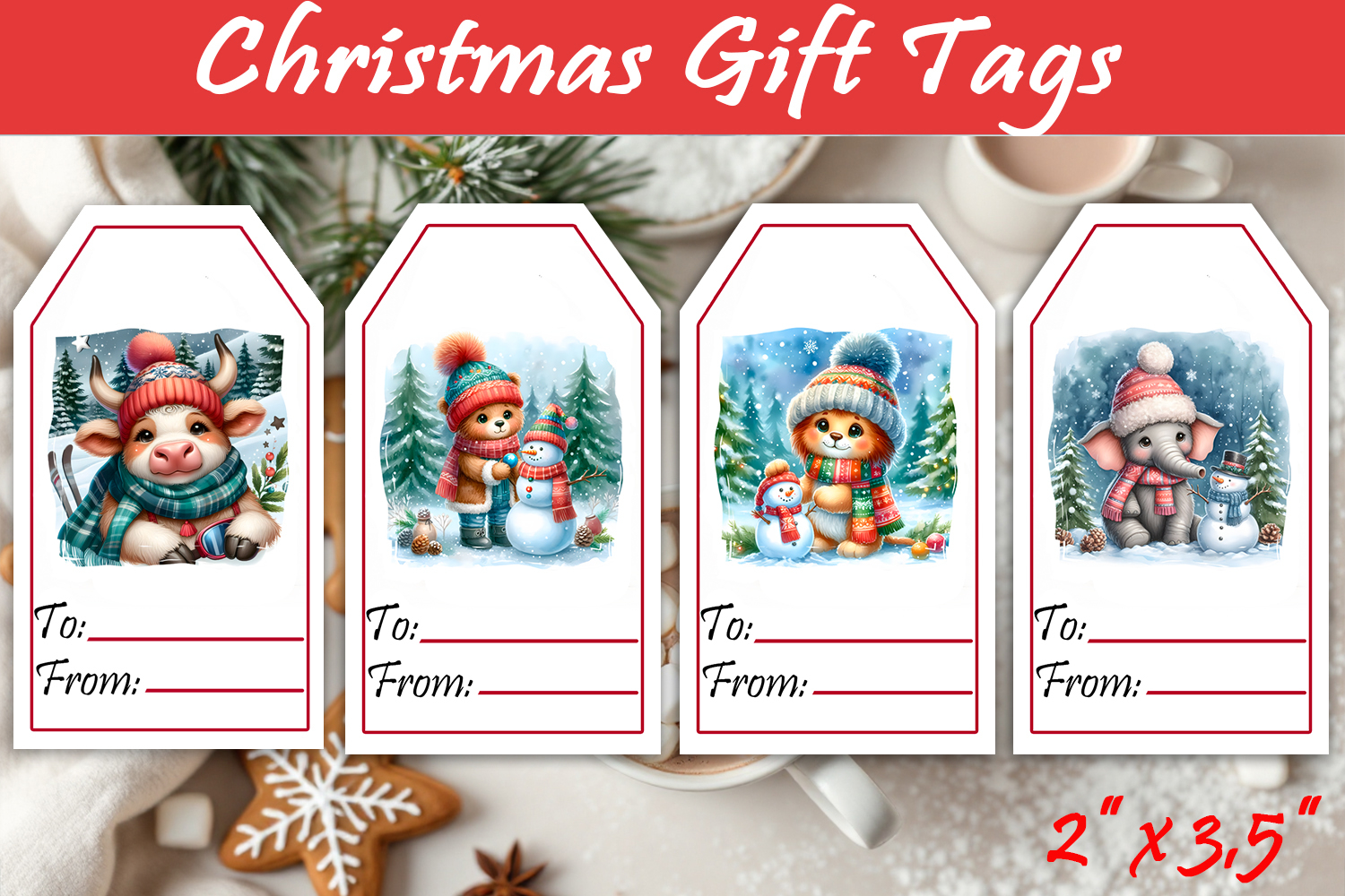 Christmas Gift Tags, Christmas labels, Christmas animals tag product image 1