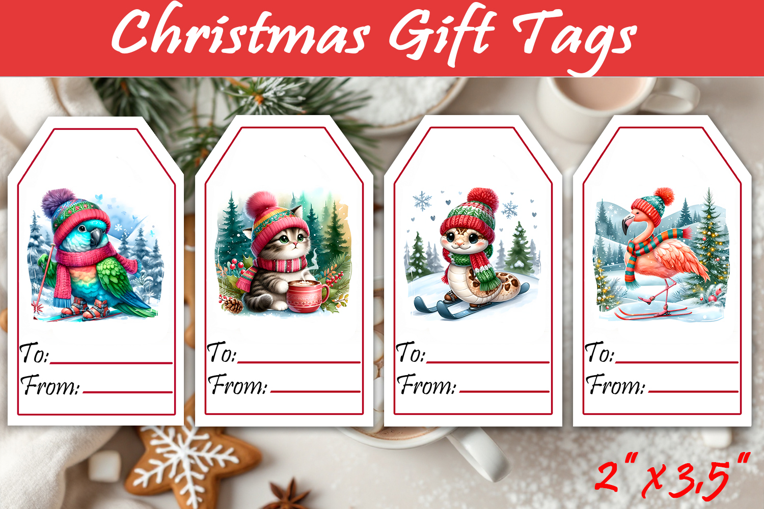 Christmas Gift Tags, Christmas labels, Christmas animals tag product image 1