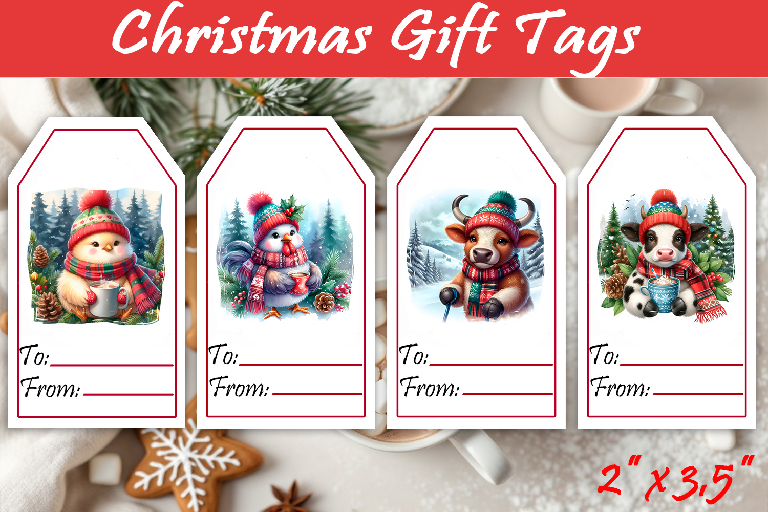 Christmas Gift Tags, Christmas labels, Christmas animals tag product image 1