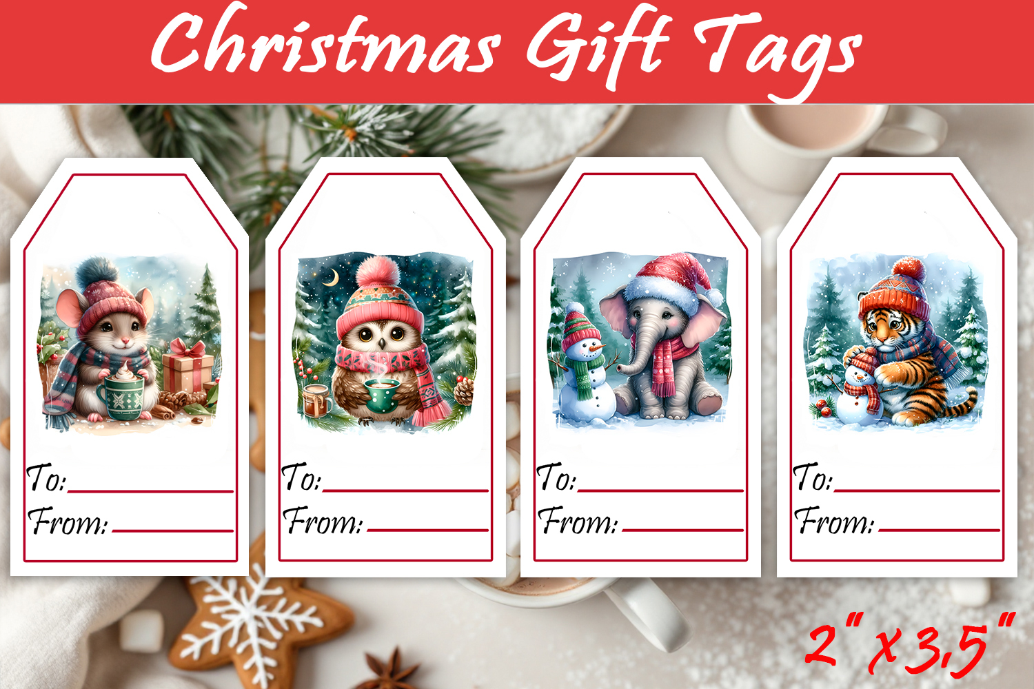 Christmas Gift Tags, Christmas labels, Christmas animals tag product image 1