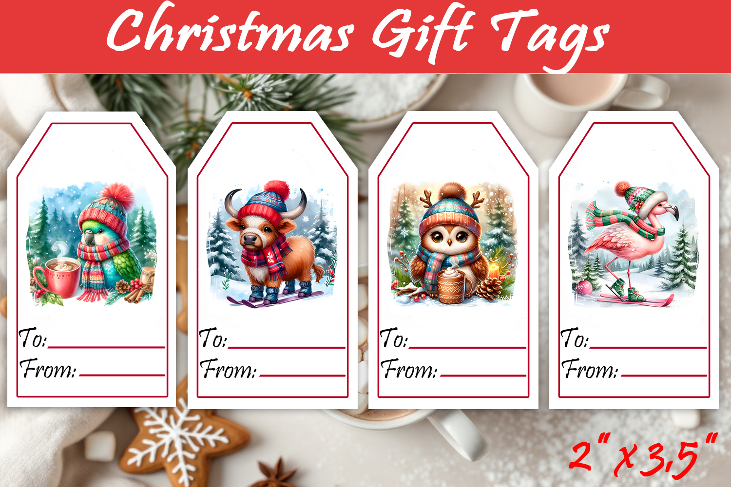 Christmas Gift Tags, Christmas labels, Christmas animals tag product image 1