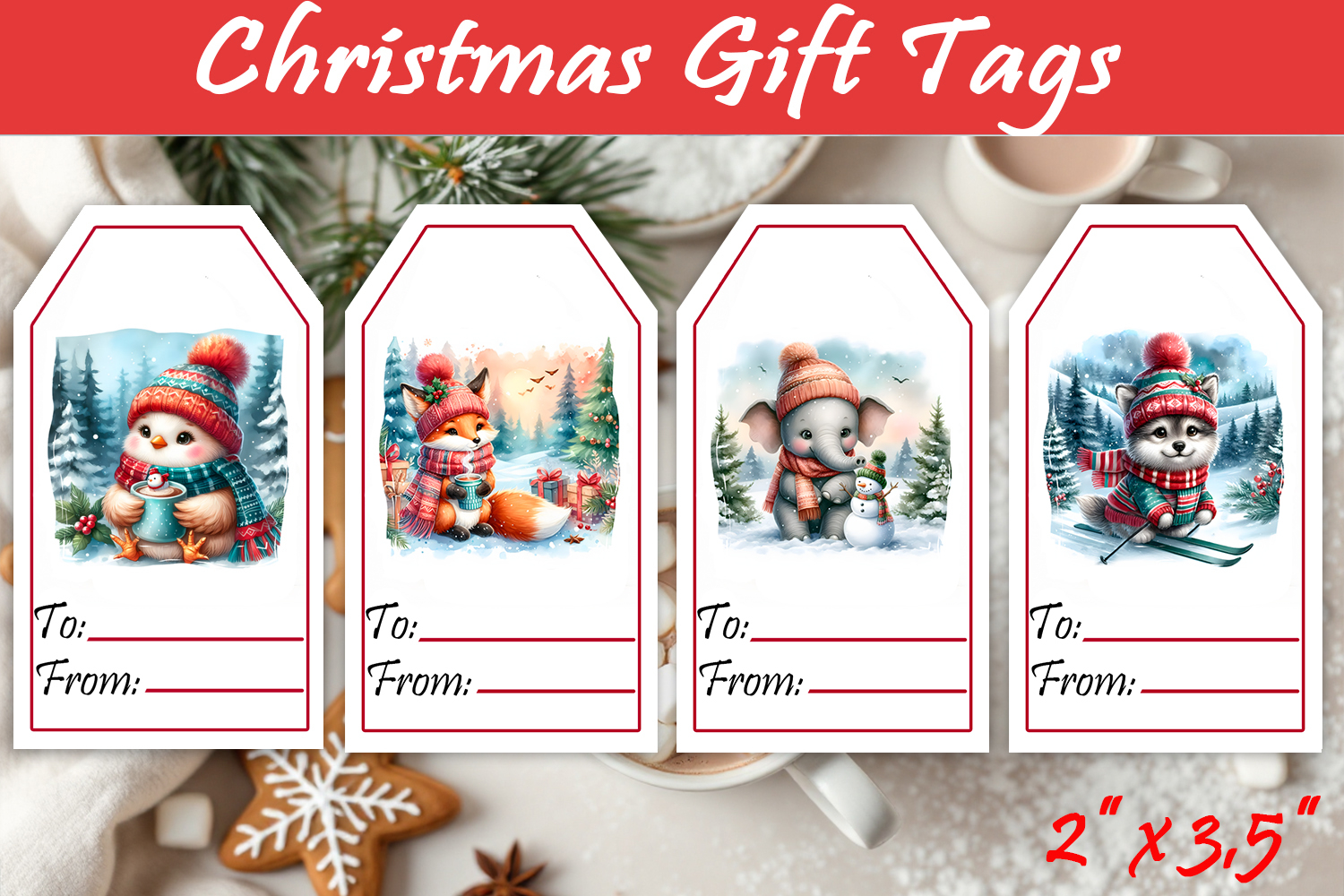 Christmas Gift Tags, Christmas labels, Christmas animals tag product image 1