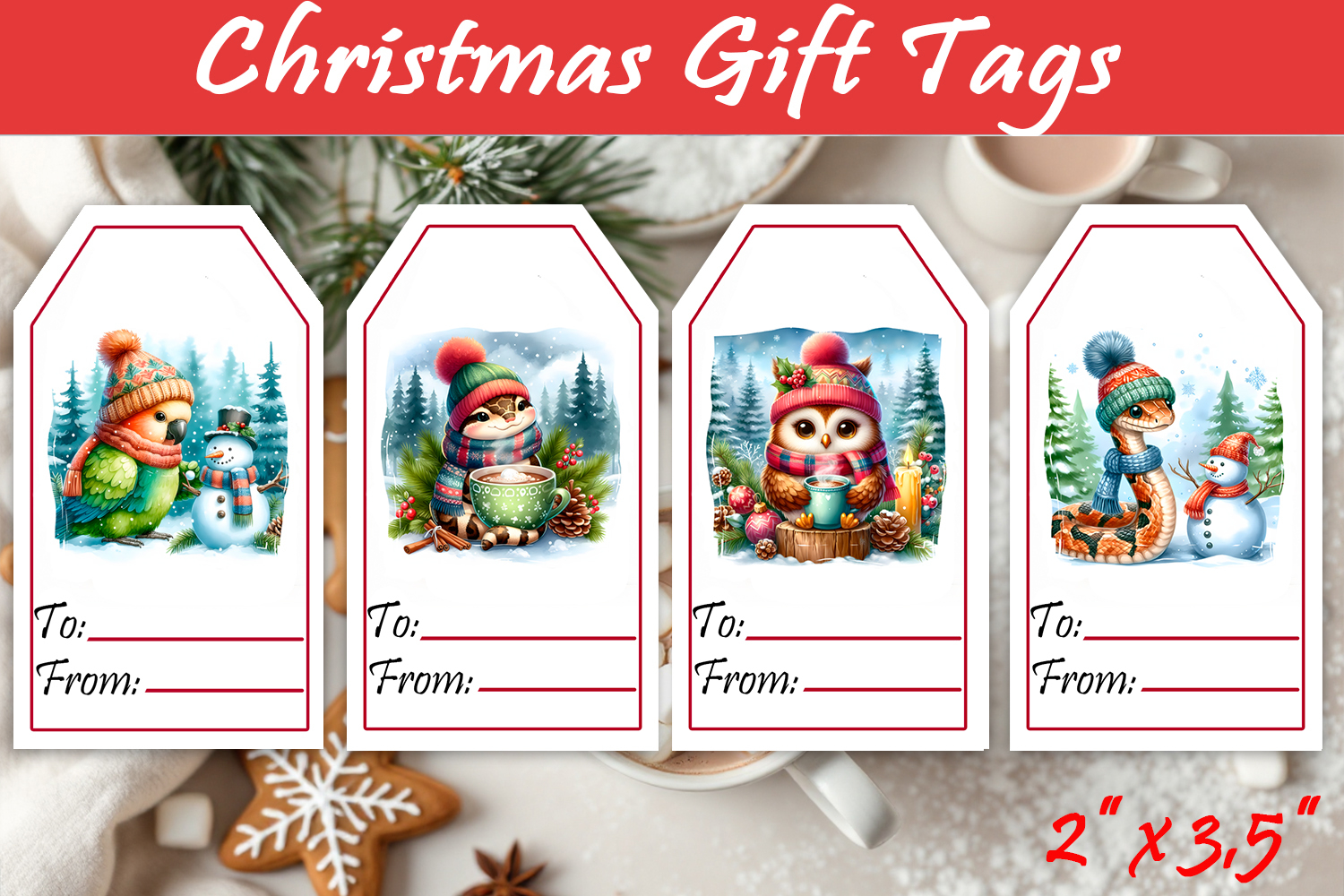 Christmas Gift Tags, Christmas labels, Christmas animals tag product image 1