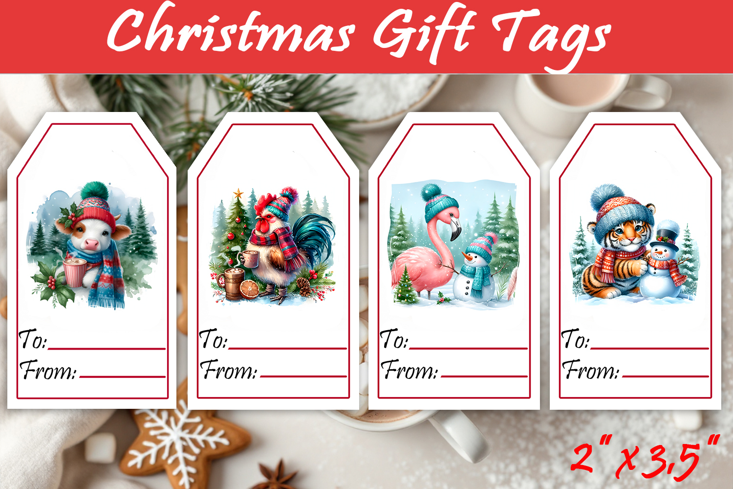 Christmas Gift Tags, Christmas labels, Christmas animals tag product image 1