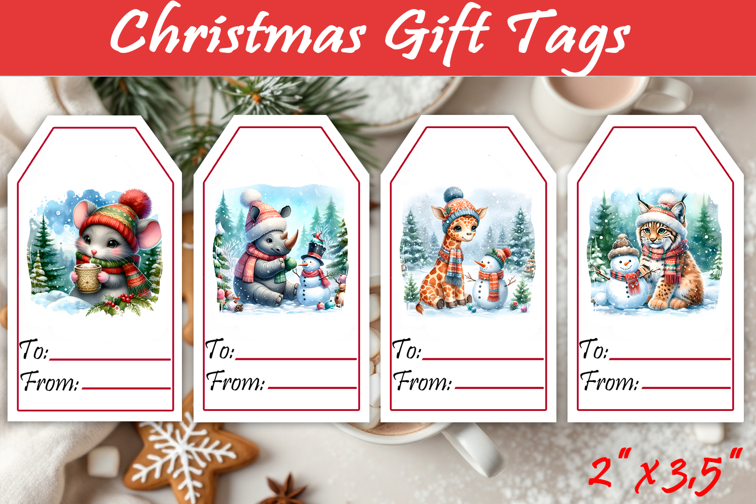 Christmas Gift Tags, Christmas labels, Christmas animals tag product image 1