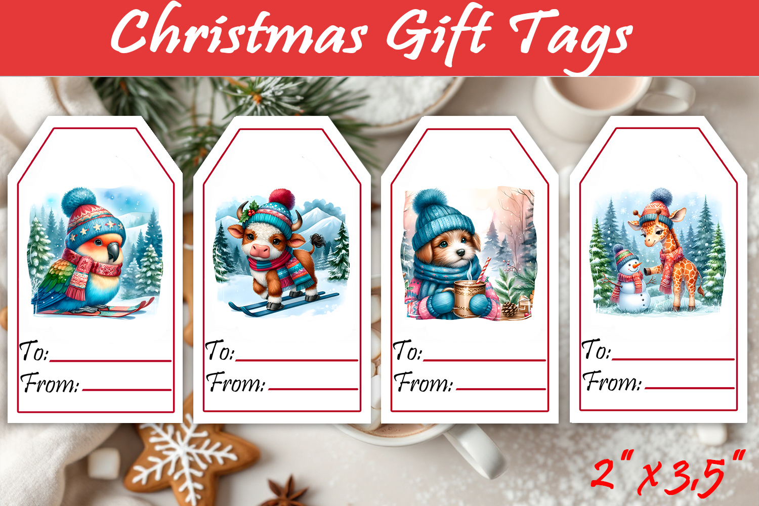 Christmas Gift Tags, Christmas labels, Christmas animals tag product image 1