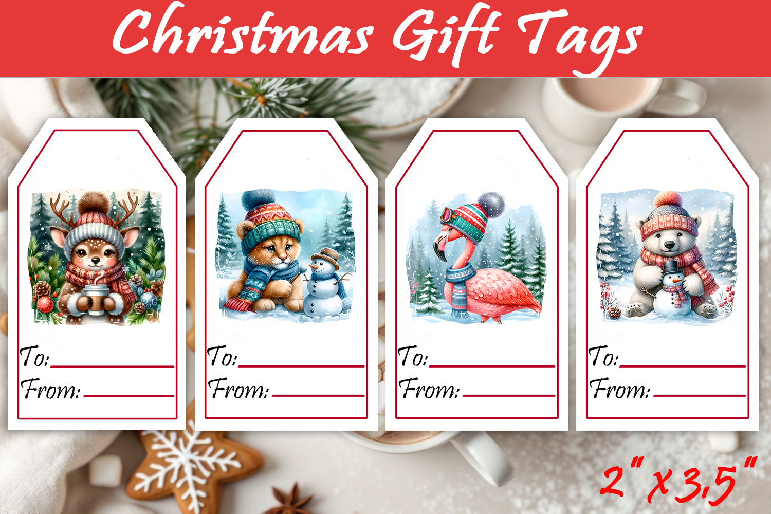 Christmas Gift Tags, Christmas labels, Christmas animals tag product image 1