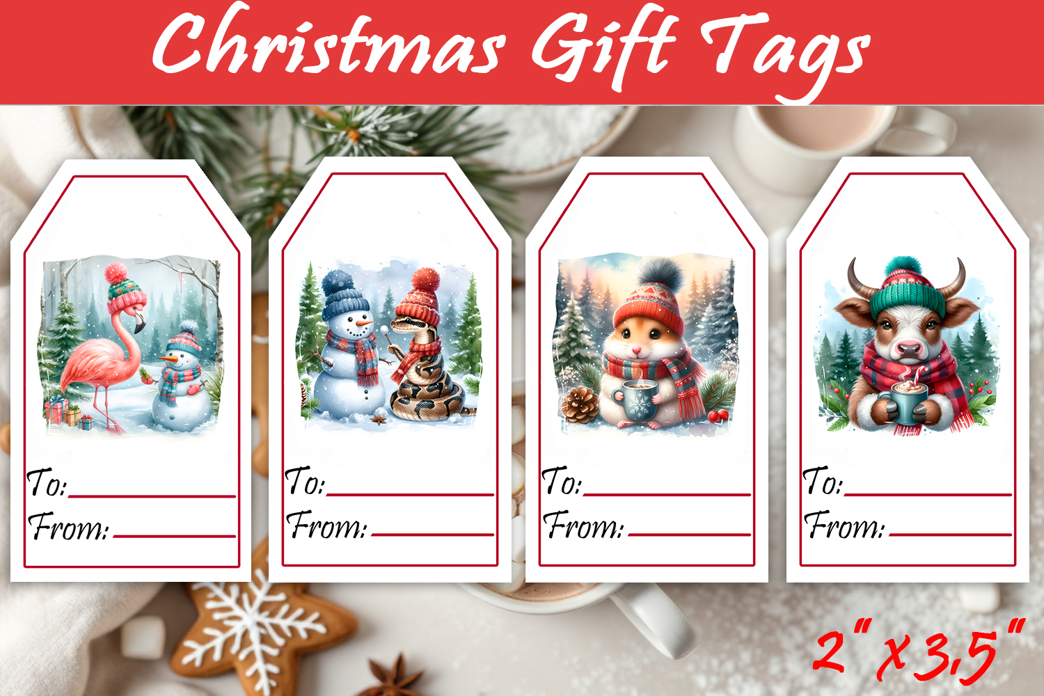 Christmas Gift Tags, Christmas labels, Christmas animals tag product image 1