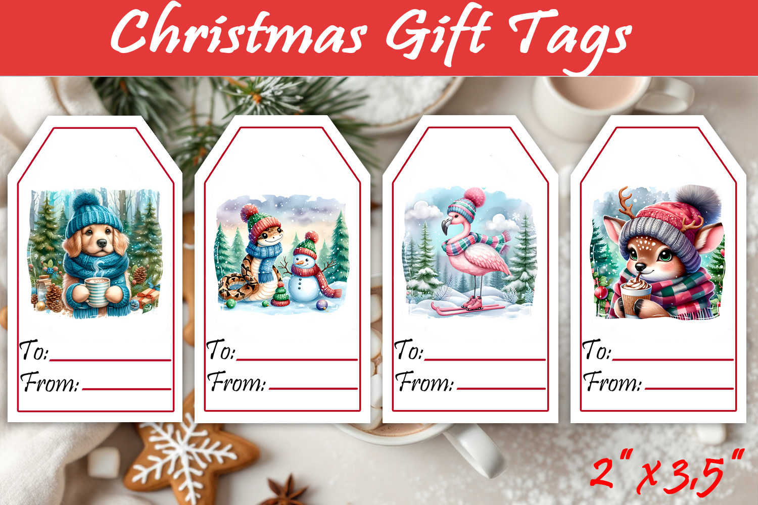 Christmas Gift Tags, Christmas labels, Christmas animals tag product image 1
