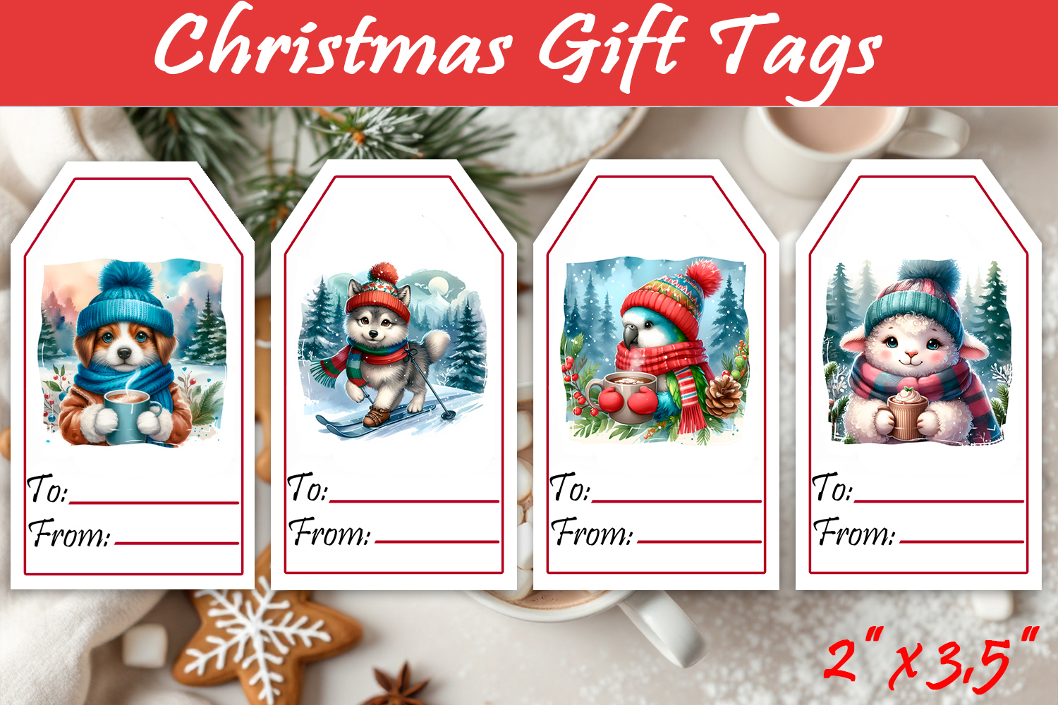 Christmas Gift Tags, Christmas labels, Christmas animals tag product image 1