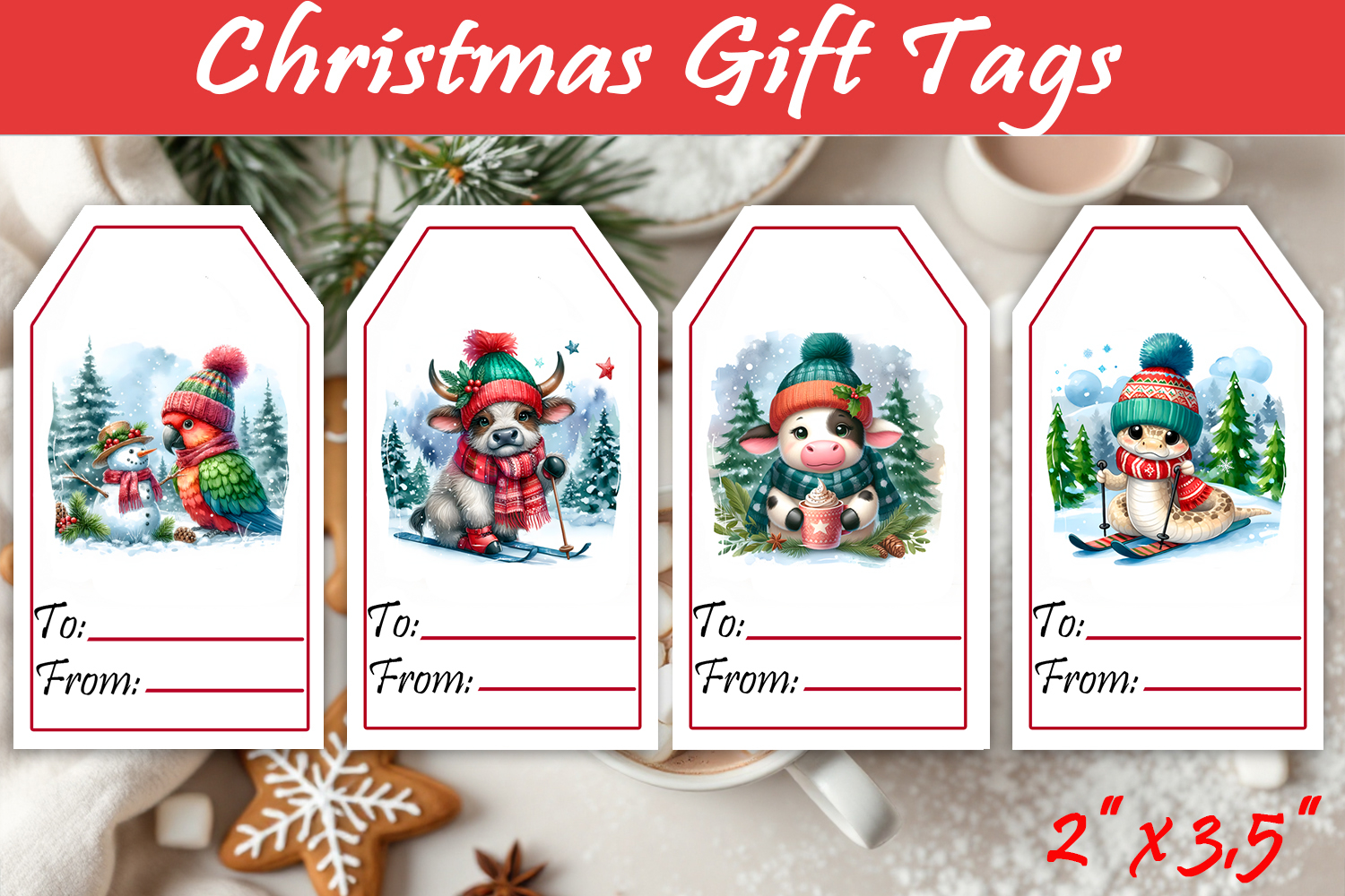 Christmas Gift Tags, Christmas labels, Christmas animals tag product image 1