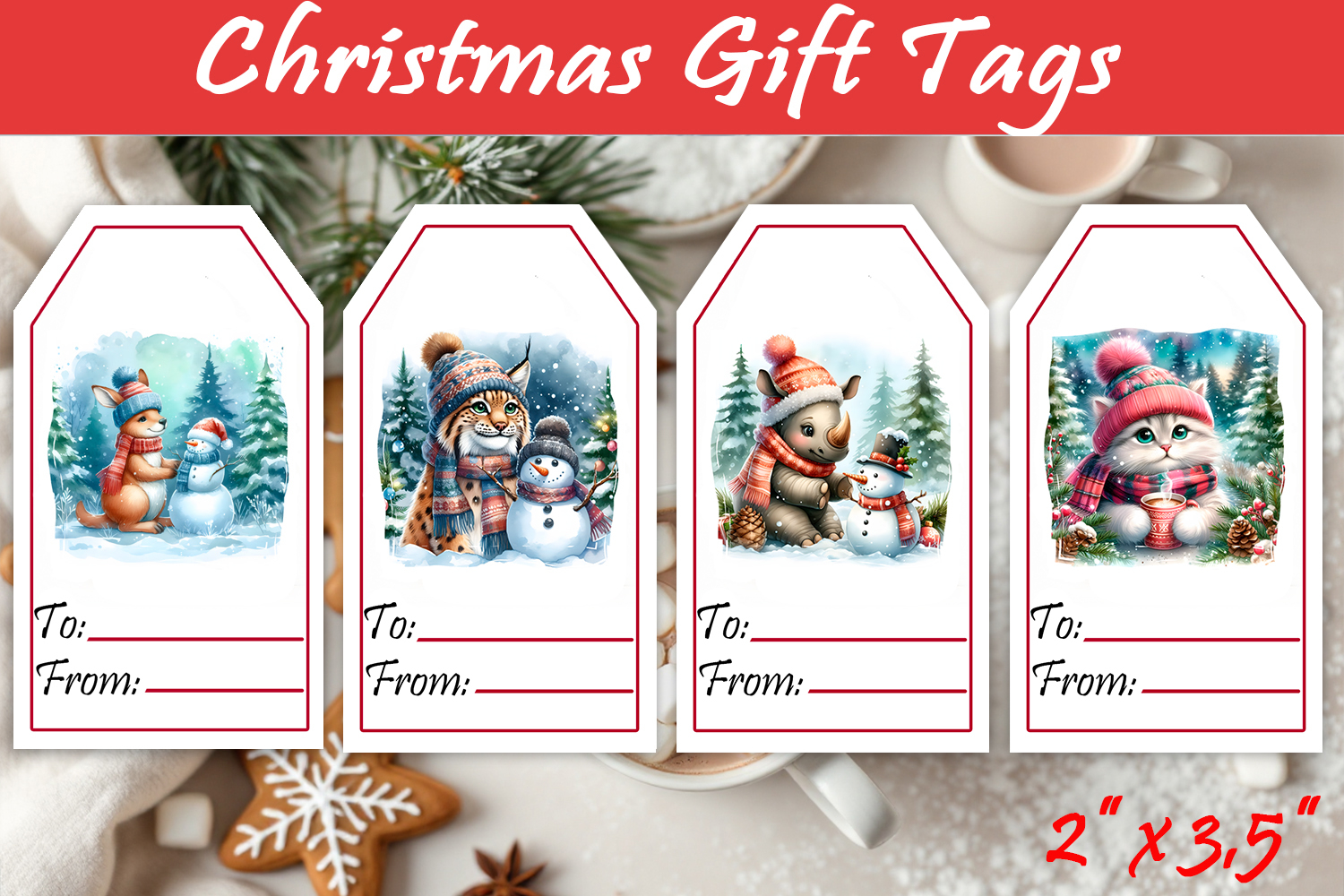 Christmas Gift Tags, Christmas labels, Christmas animals tag product image 1