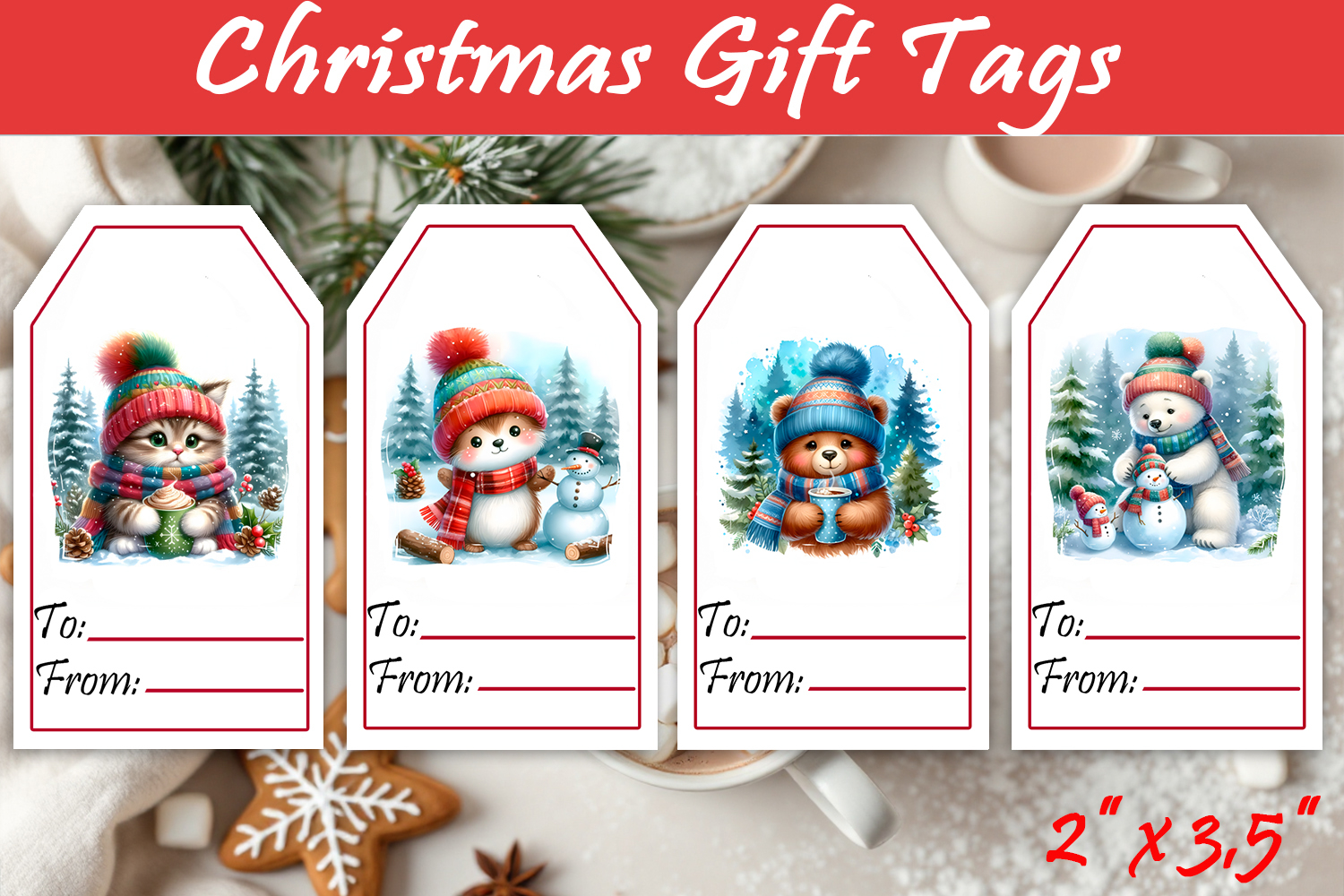 Christmas Gift Tags, Christmas labels, Christmas animals tag product image 1