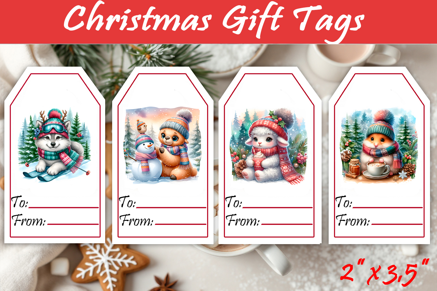 Christmas Gift Tags, Christmas labels, Christmas animals tag product image 1