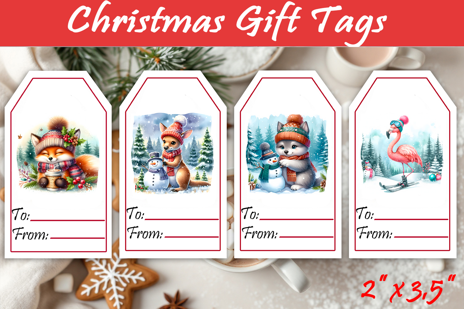 Christmas Gift Tags, Christmas labels, Christmas animals tag product image 1