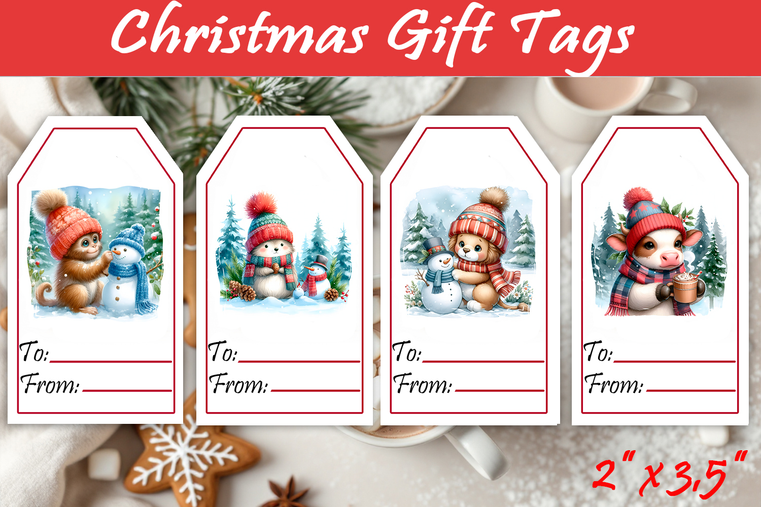 Christmas Gift Tags, Christmas labels, Christmas animals tag product image 1