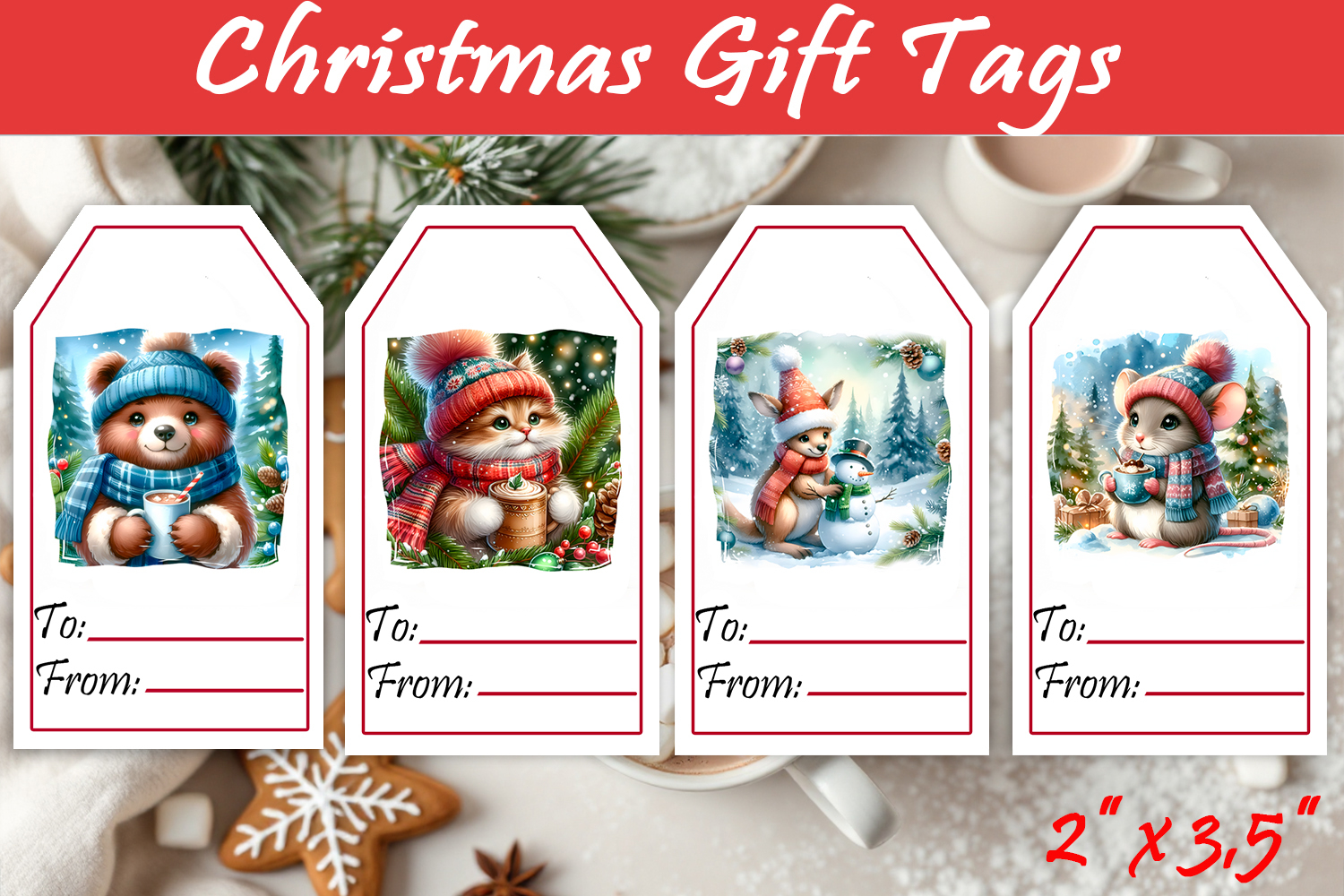 Christmas Gift Tags, Christmas labels, Christmas animals tag product image 1