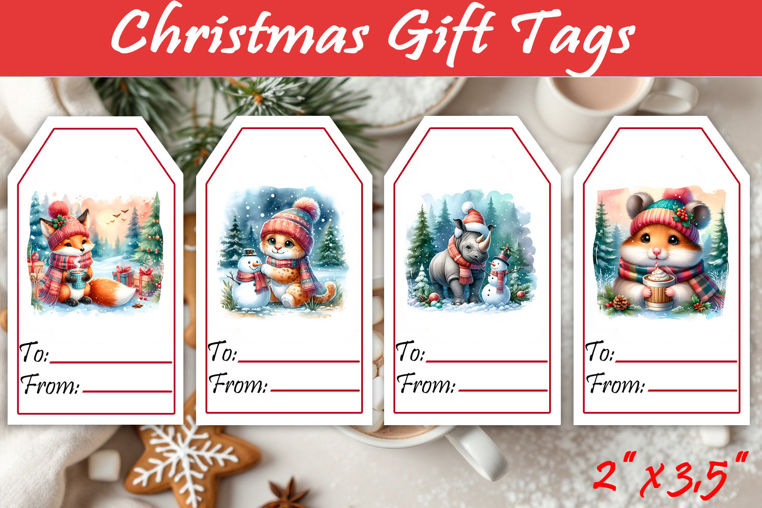 Christmas Gift Tags, Christmas labels, Christmas animals tag product image 1
