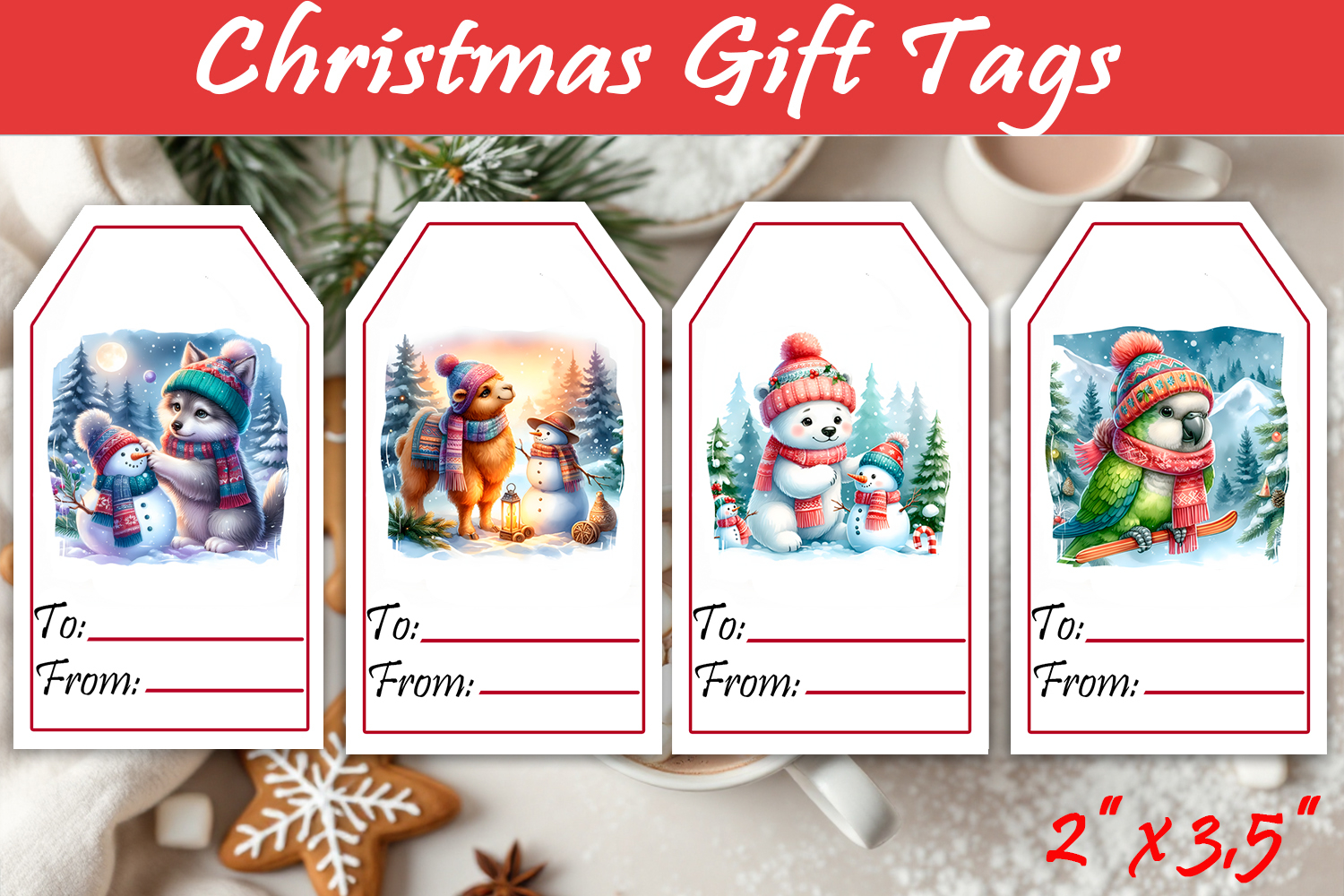 Christmas Gift Tags, Christmas labels, Christmas animals tag product image 1