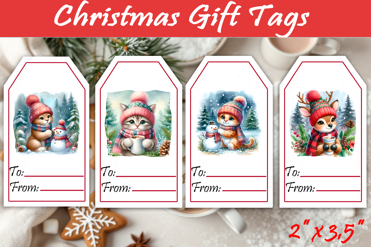 Christmas Gift Tags, Christmas labels, Christmas animals tag product image 1
