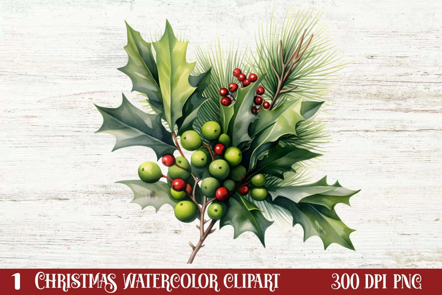 Winter Christmas Greenery Clipart, Christmas Greenery Clipar product image 1