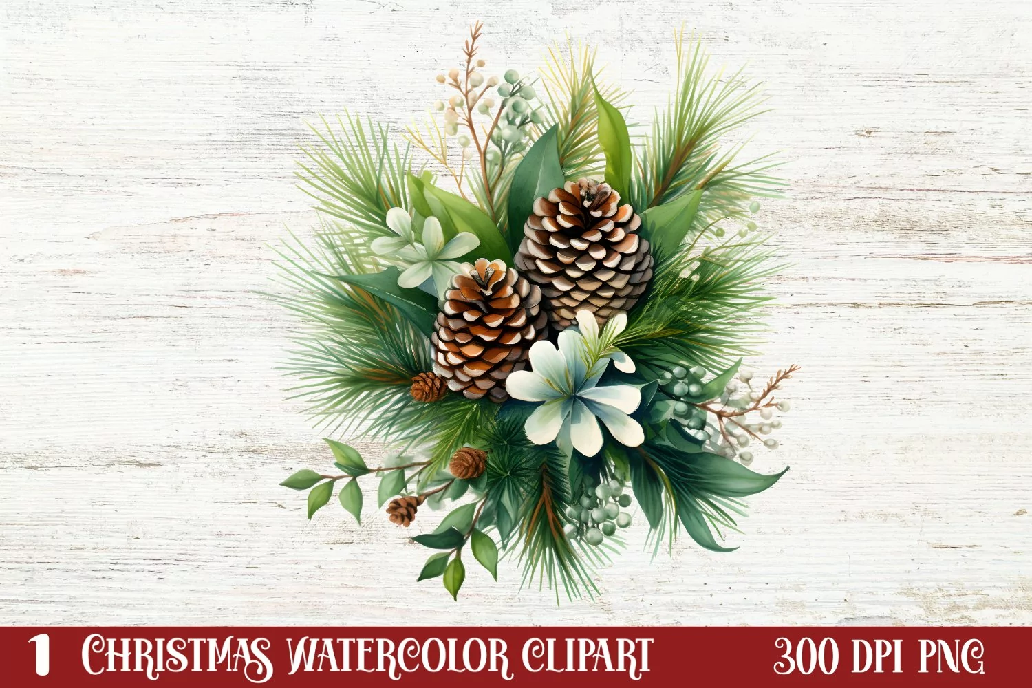 Winter Christmas Greenery Clipart, Christmas Greenery Clipar product image 1