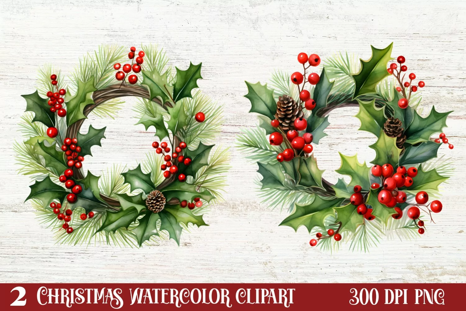 Winter Christmas Greenery Clipart, Christmas Greenery Clipar product image 1