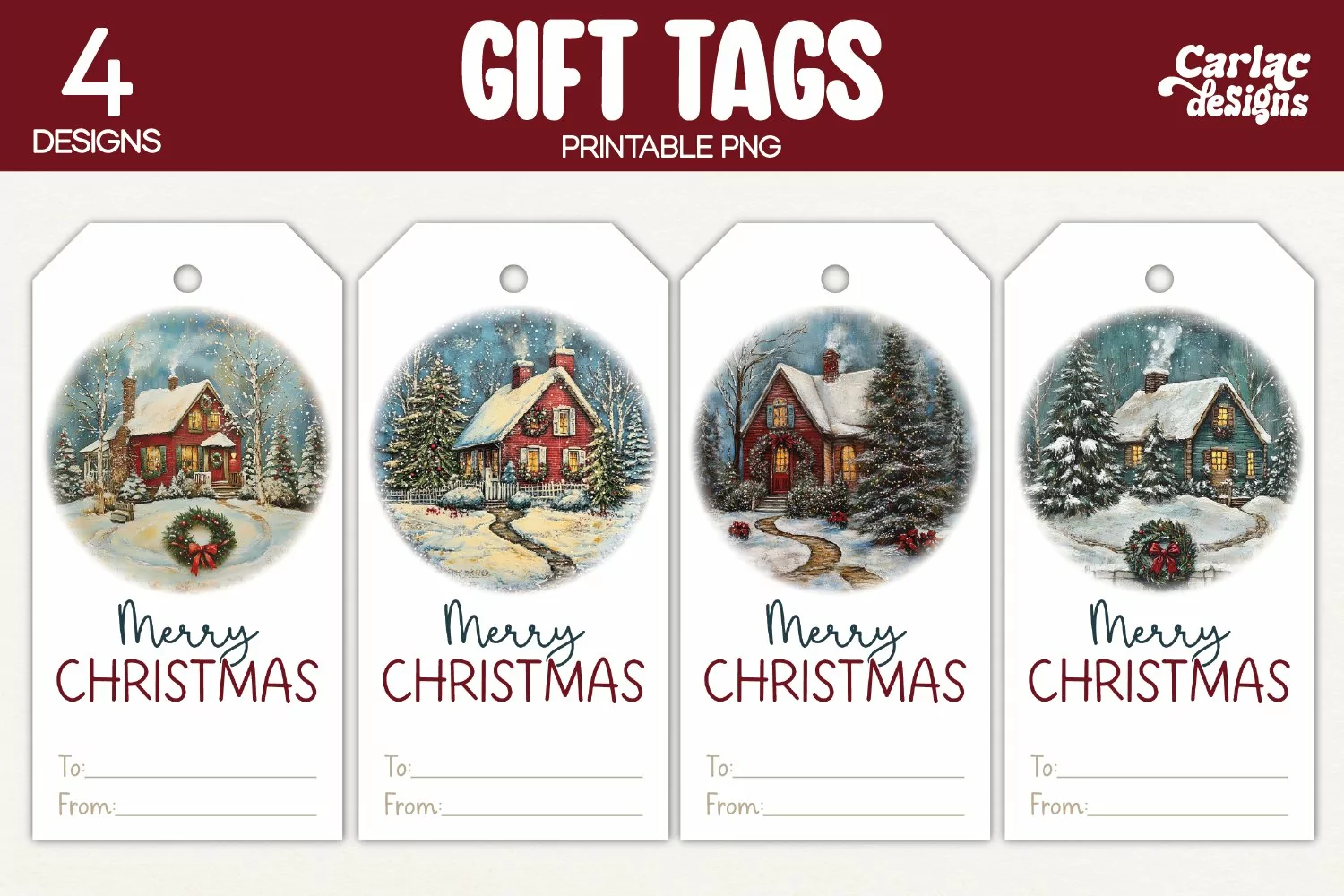winter cottage gift tags