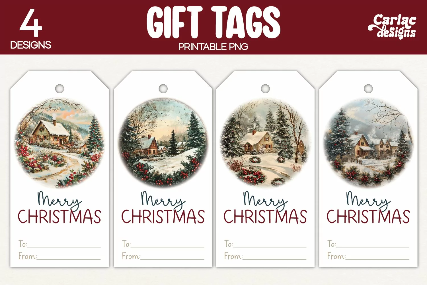 winter cottage gift tags