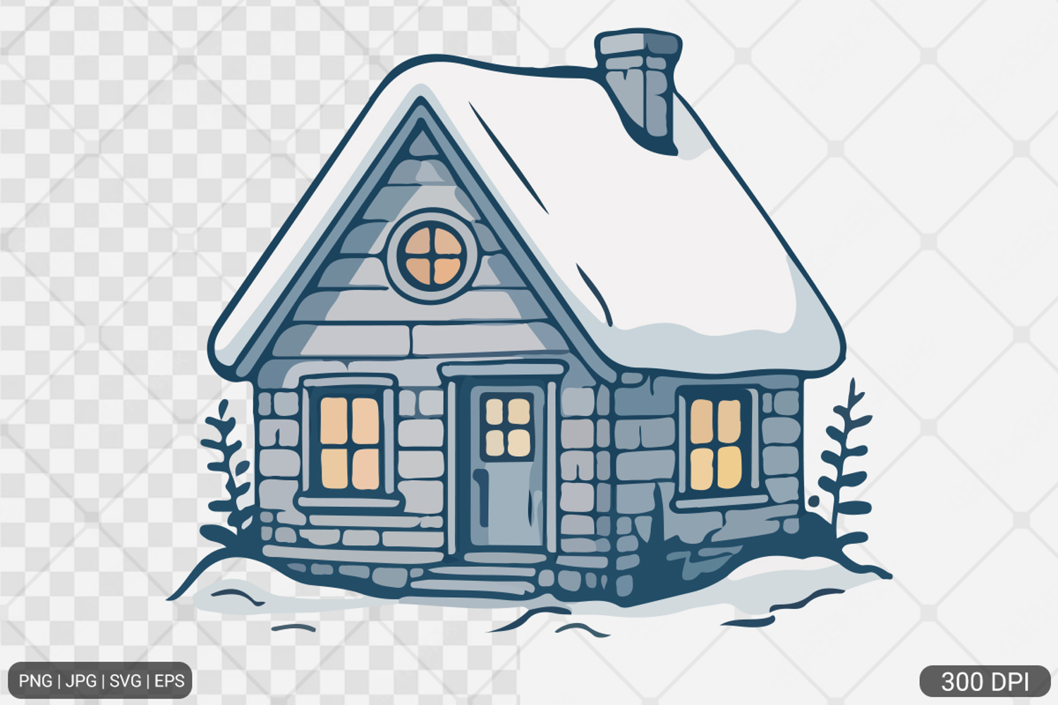 Winter Cottage Hand Drawn SVG PNG product image 1