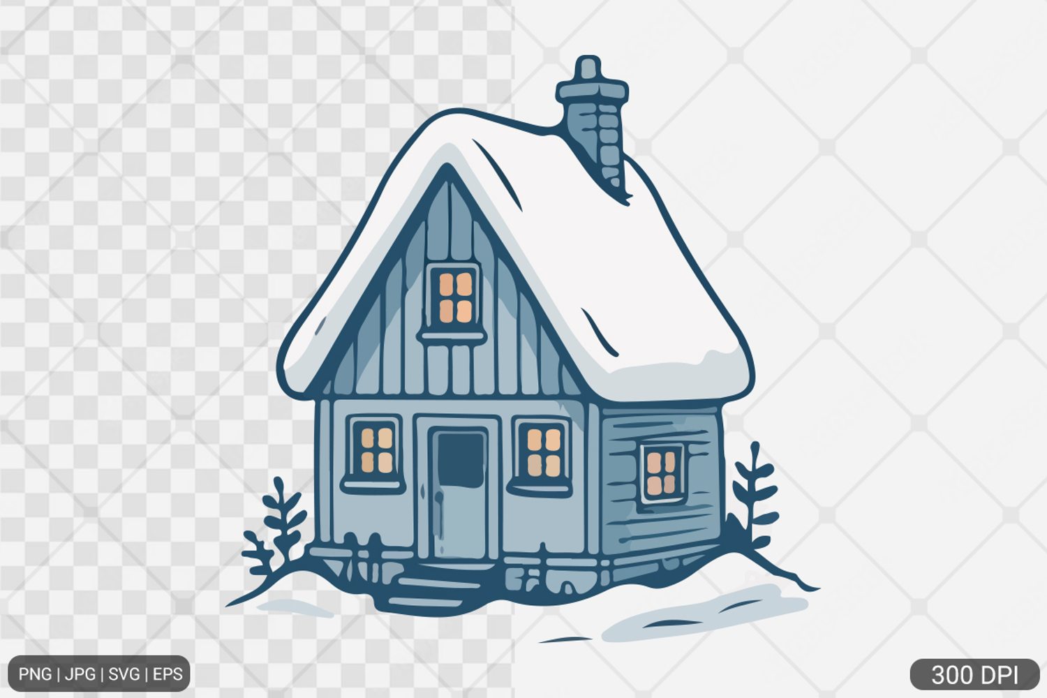 Winter Cottage Hand Drawn SVG PNG product image 1