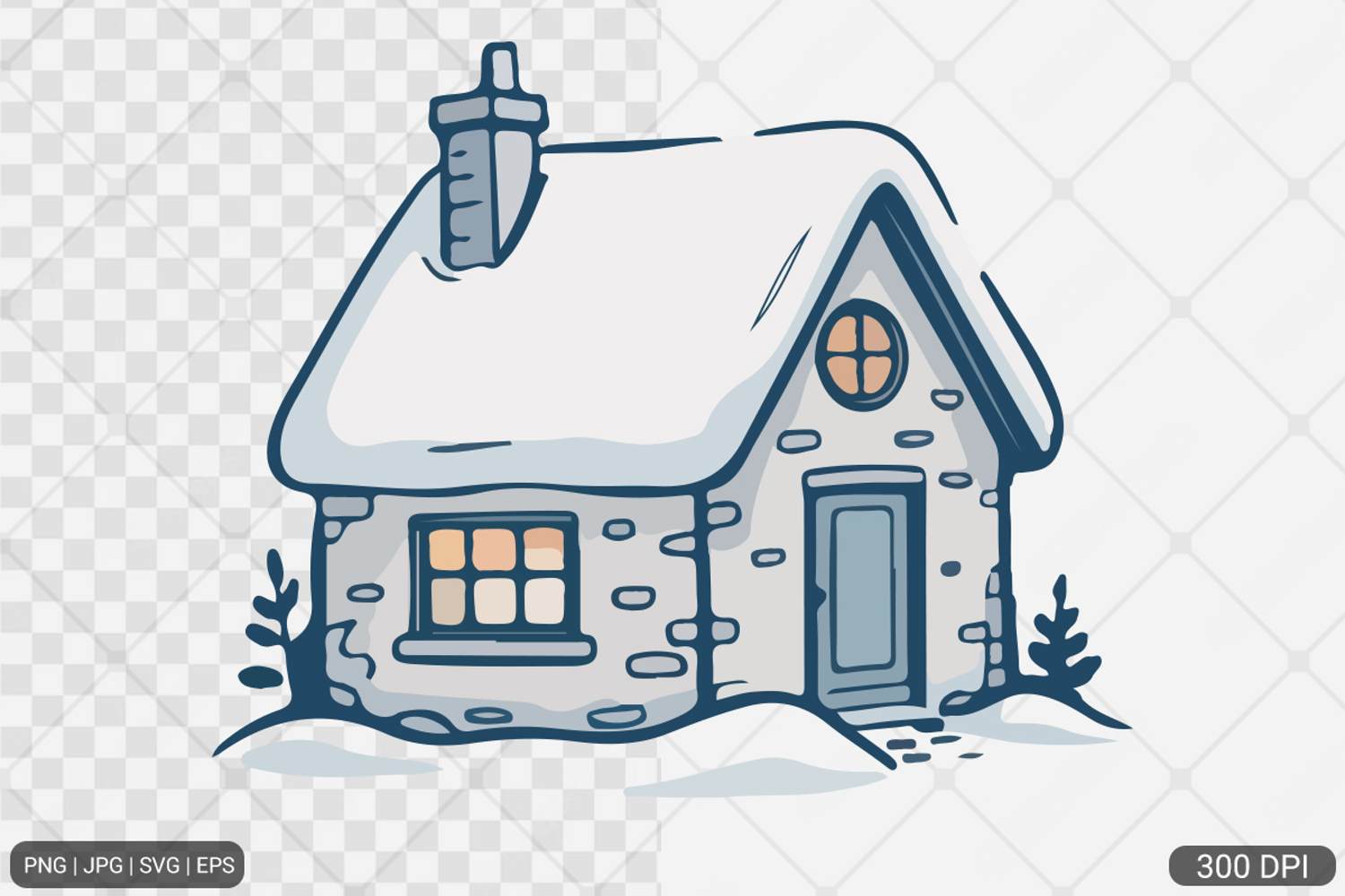 Winter Cottage Hand Drawn SVG PNG product image 1