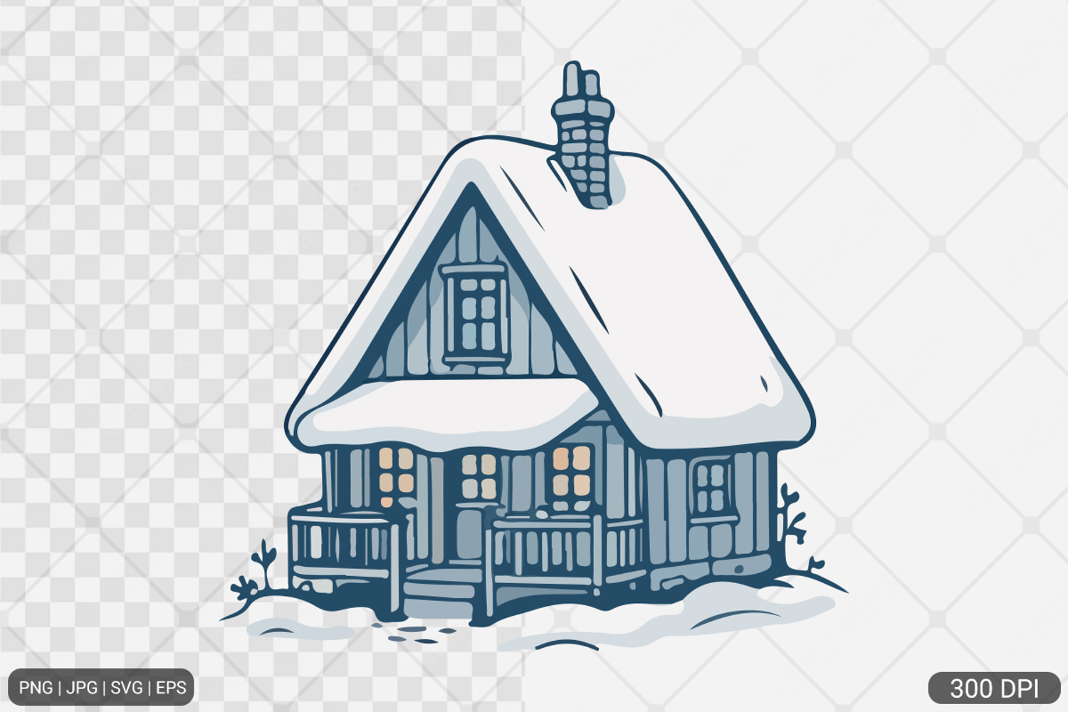 Winter Cottage Hand Drawn SVG PNG product image 1