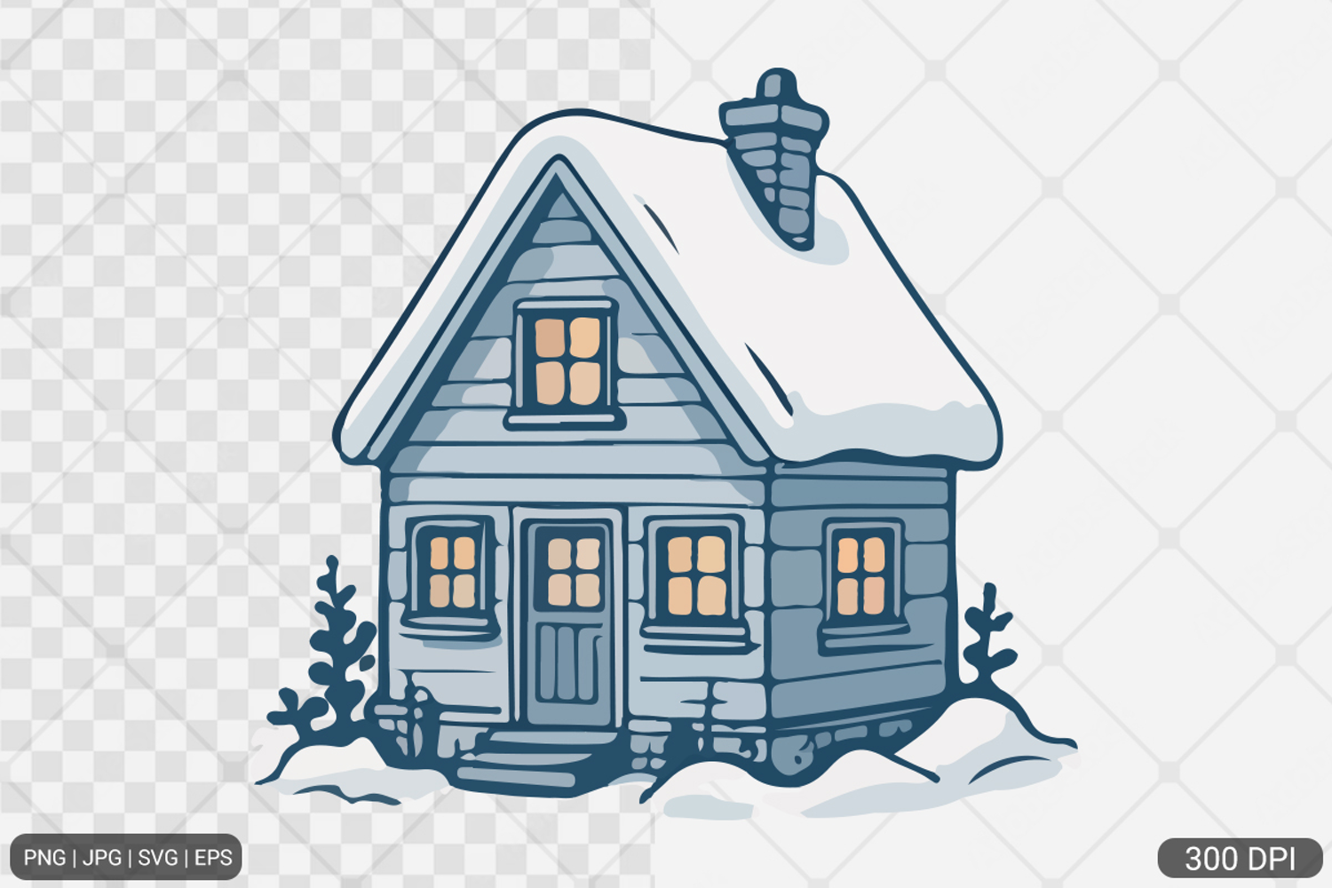 Winter Cottage Hand Drawn SVG PNG product image 1