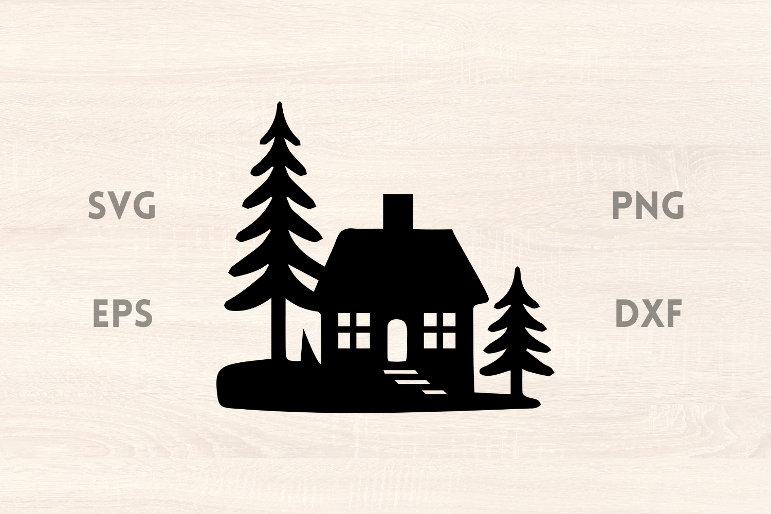 Winter Cottage with Trees SVG Scene product image 1