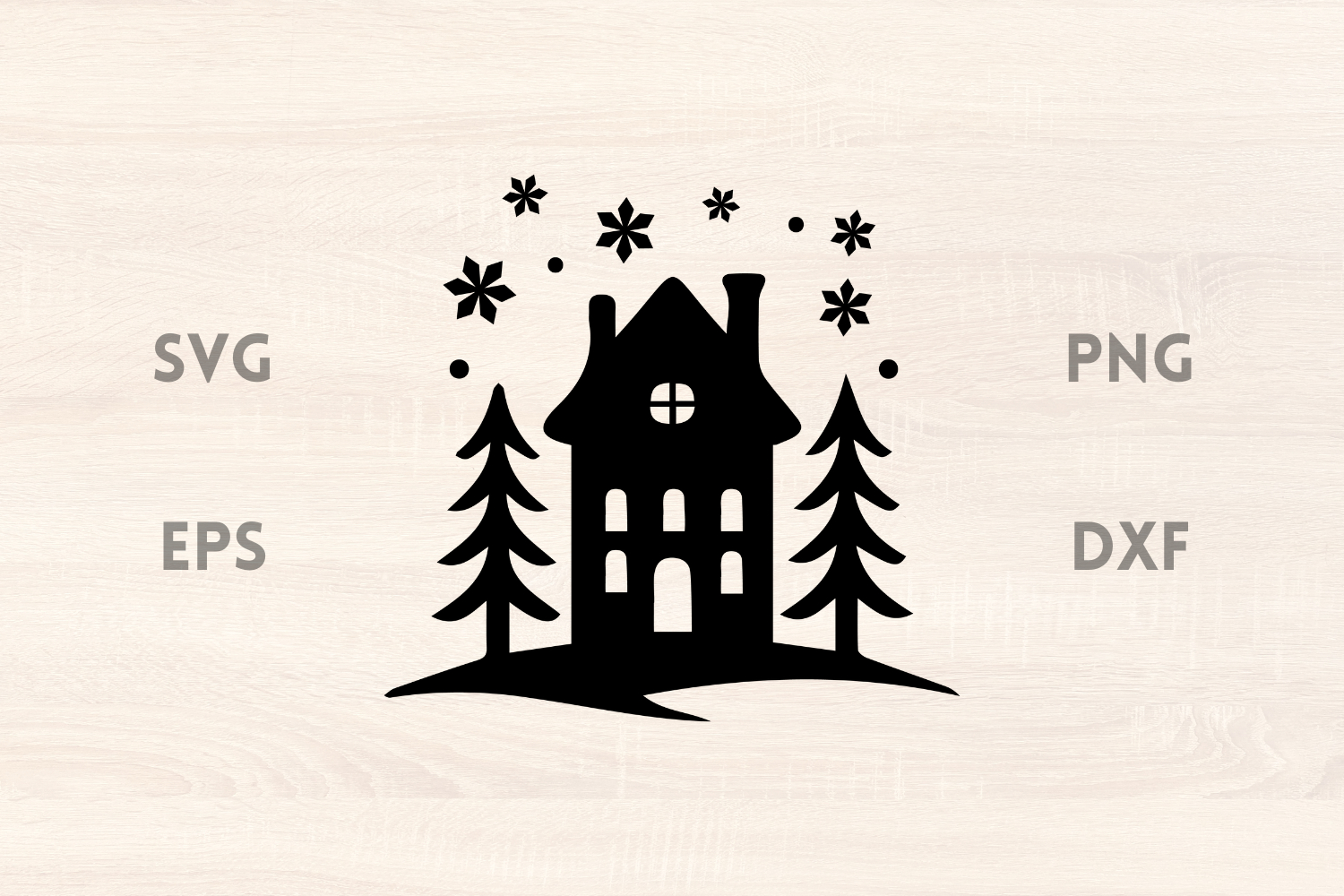 Winter House with Trees SVG Scene product image 1
