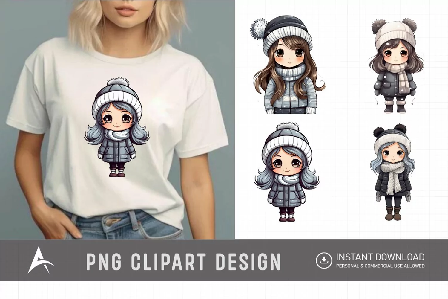 Watercolor Winter Cute Girls Clipart product image 1