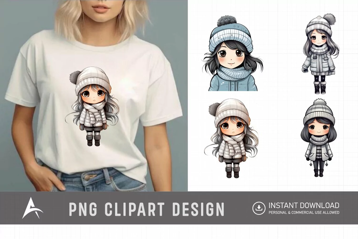 Watercolor Winter Cute Girls Clipart product image 1