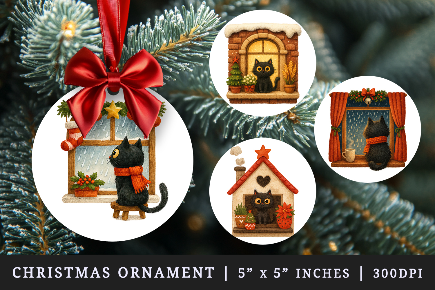 Winter Cute House round ornaments sublimation design product image 1