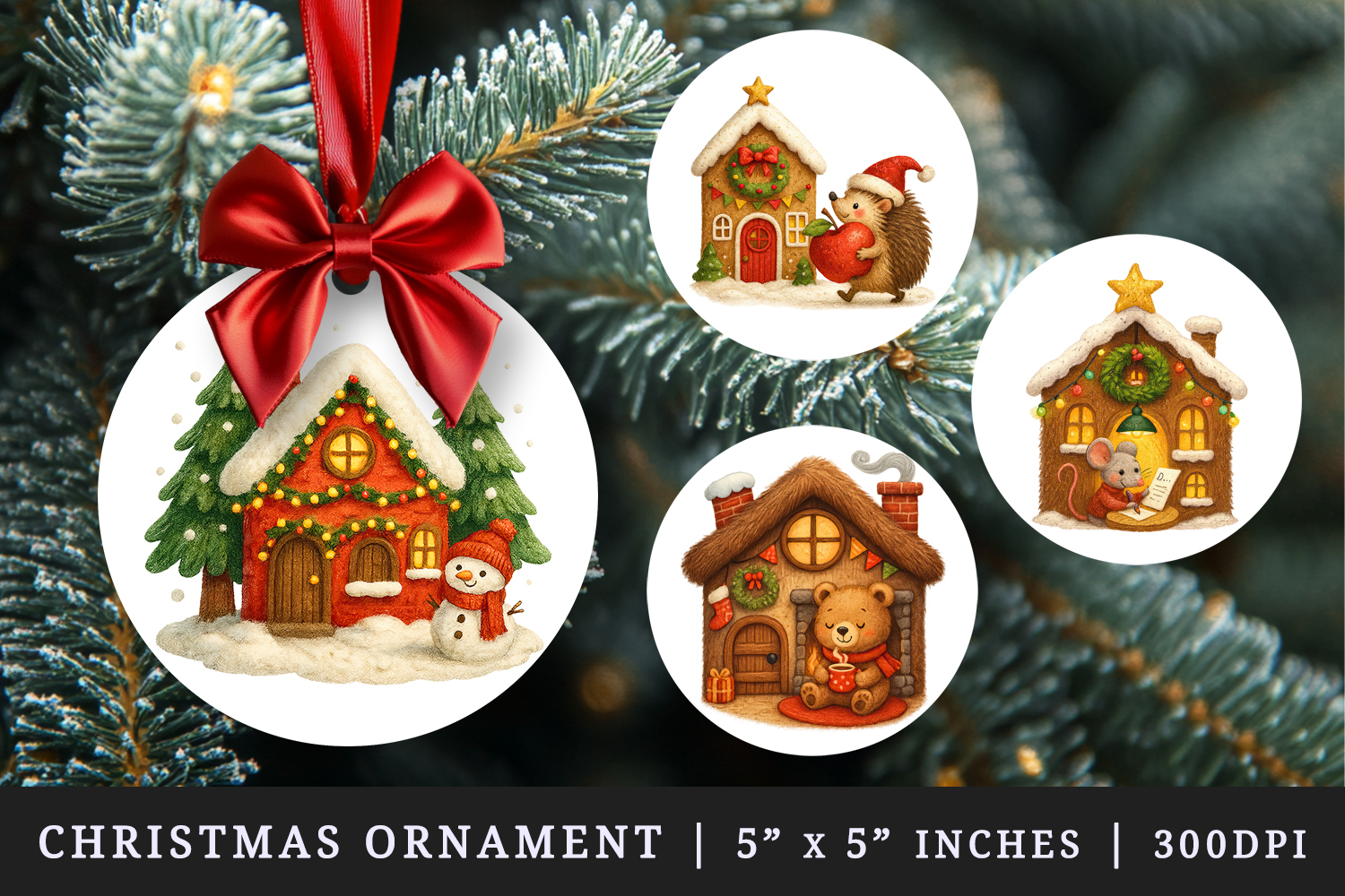Winter Cute House round ornaments sublimation design product image 1