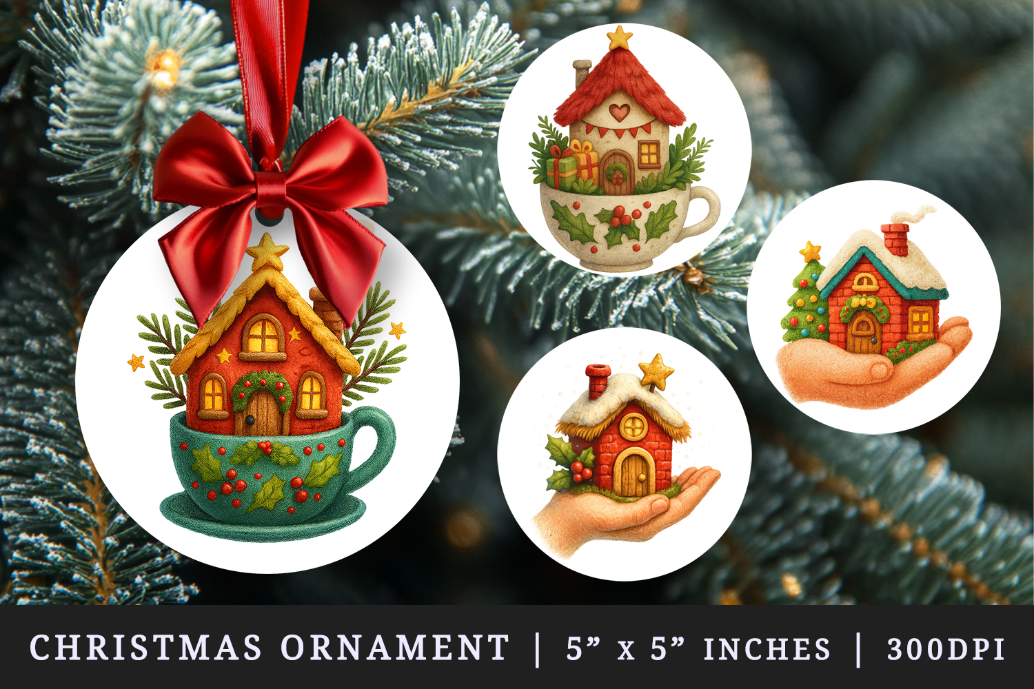 Winter Cute House round ornaments sublimation design product image 1