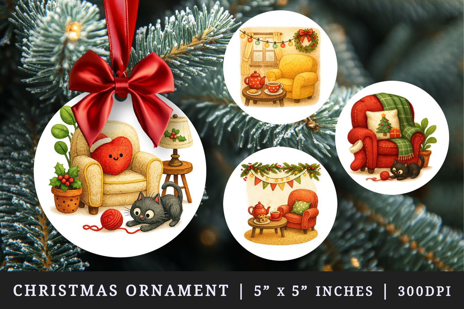 Winter Cute House round ornaments sublimation design product image 1